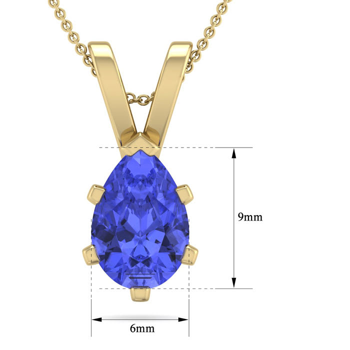 1 1/3 Carat Pear Shape Tanzanite Necklace In 14K Yellow Gold Over Sterling Silver, 18 Inches