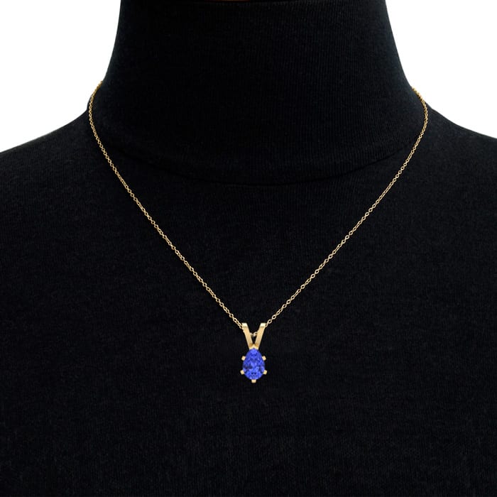 1 1/3 Carat Pear Shape Tanzanite Necklace In 14K Yellow Gold Over Sterling Silver, 18 Inches