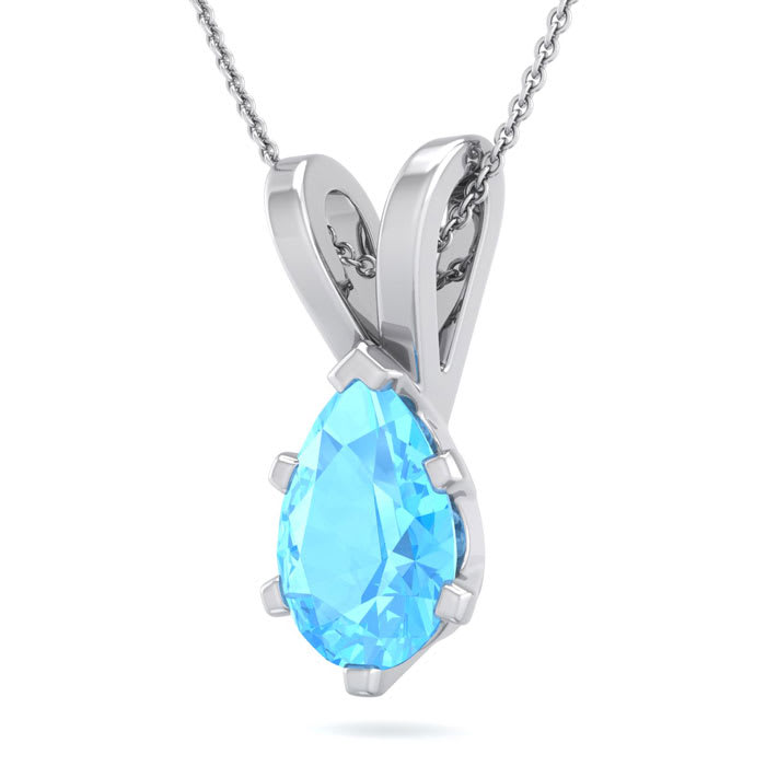 1 1/2 Carat Pear Shape Blue Topaz Necklace In Sterling Silver, 18 Inches