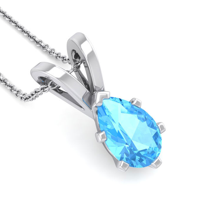 1 1/2 Carat Pear Shape Blue Topaz Necklace In Sterling Silver, 18 Inches