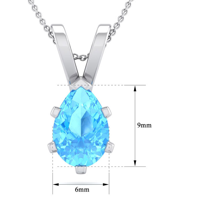 1 1/2 Carat Pear Shape Blue Topaz Necklace In Sterling Silver, 18 Inches