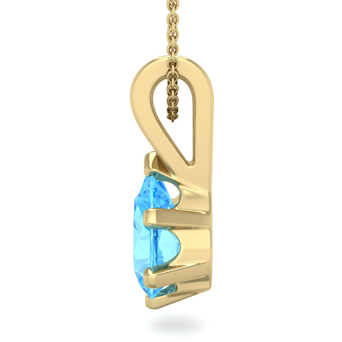 1 1/2 Carat Pear Shape Blue Topaz Necklace In 14K Yellow Gold Over Sterling Silver, 18 Inches