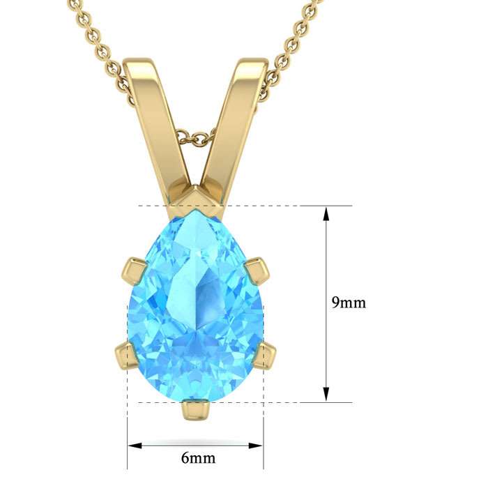 1 1/2 Carat Pear Shape Blue Topaz Necklace In 14K Yellow Gold Over Sterling Silver, 18 Inches