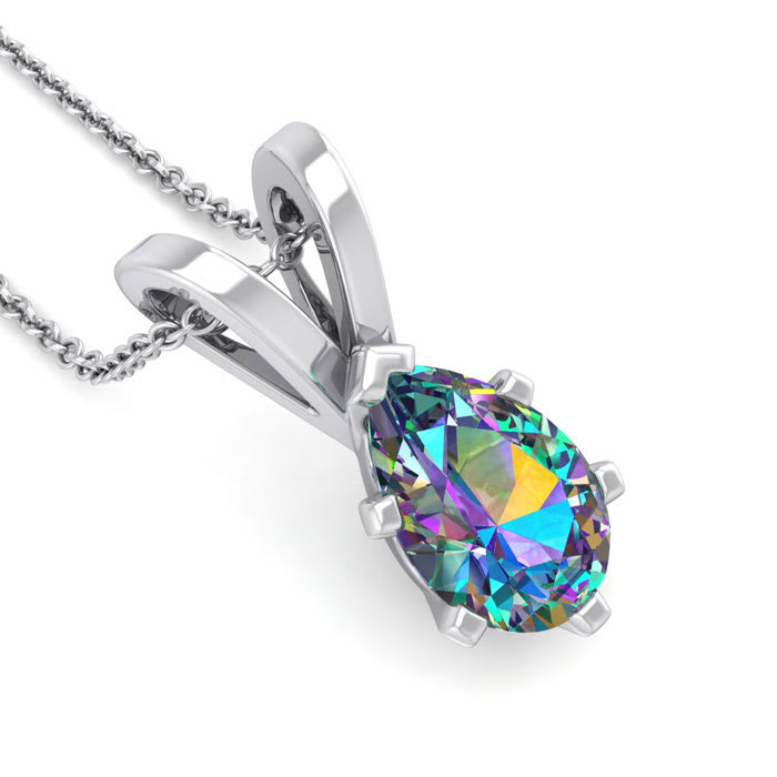 1 Carat Pear Shape Mystic Topaz Necklace In Sterling Silver, 18 Inches