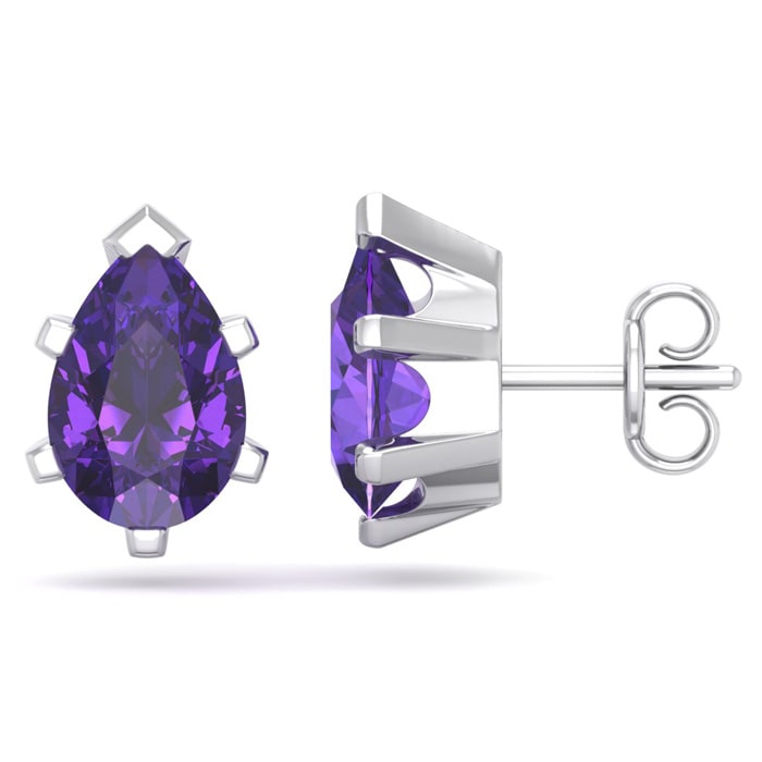 2 Carat Pear Shape Amethyst Stud Earrings In Sterling Silver