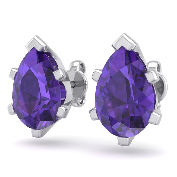 2 Carat Pear Shape Amethyst Stud Earrings In Sterling Silver
