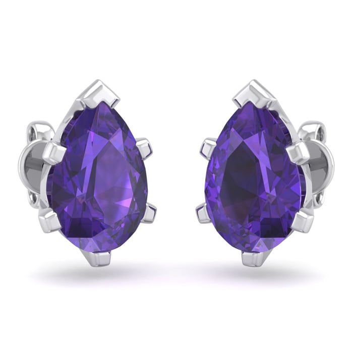 2 Carat Pear Shape Amethyst Stud Earrings In Sterling Silver