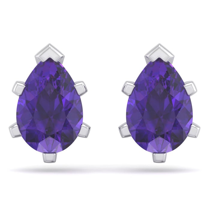 2 Carat Pear Shape Amethyst Stud Earrings In Sterling Silver