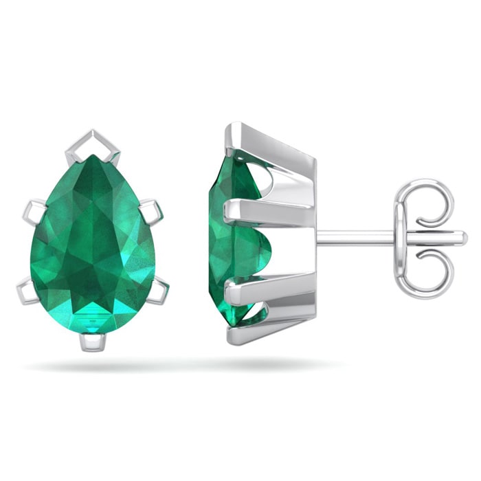 2 1/3 Carat Pear Shape Emerald Stud Earrings In Sterling Silver