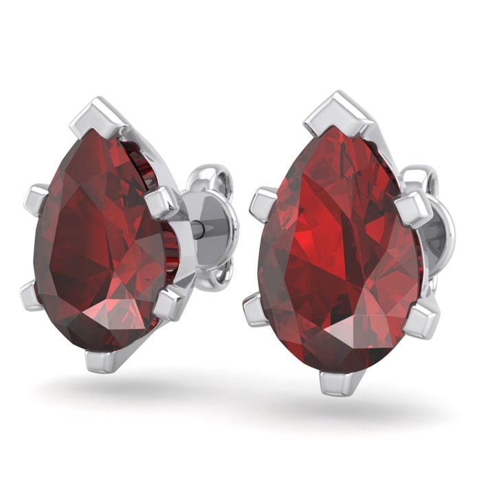 Garnet Earrings: Garnet Jewelry: 3 Carat Pear Shape Garnet Stud Earrings In Sterling Silver