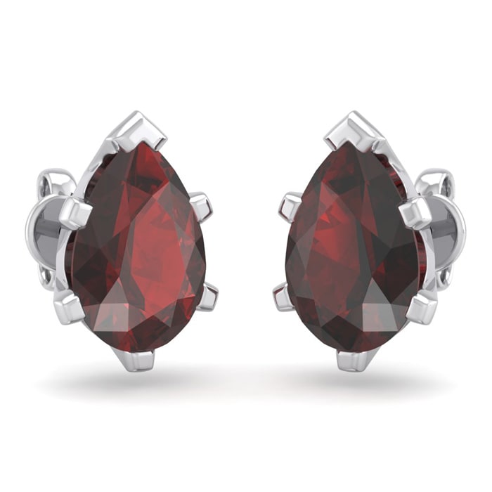 Garnet Earrings: Garnet Jewelry: 3 Carat Pear Shape Garnet Stud Earrings In Sterling Silver