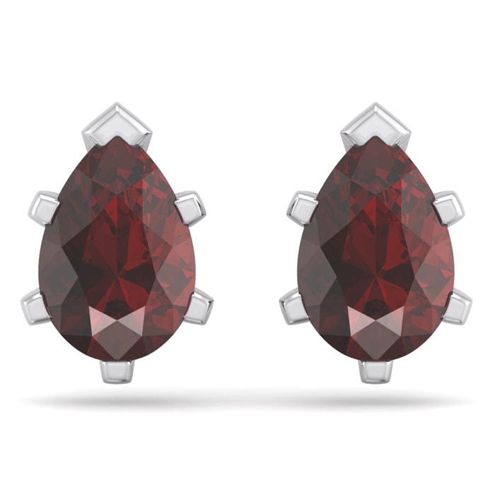 Garnet Earrings: Garnet Jewelry: 3 Carat Pear Shape Garnet Stud Earrings In Sterling Silver