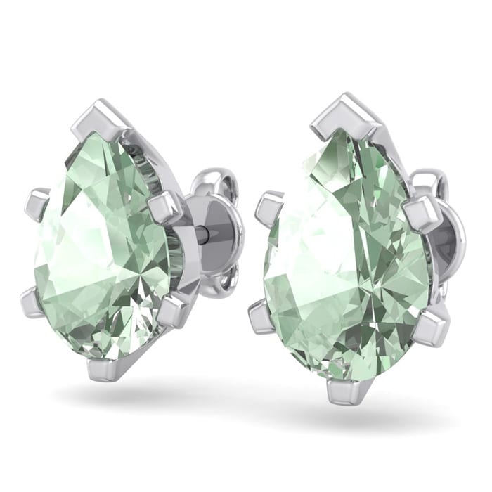 2 Carat Pear Shape Green Amethyst Stud Earrings In Sterling Silver