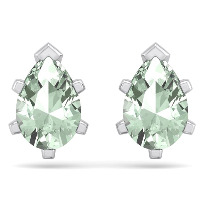 2 Carat Pear Shape Green Amethyst Stud Earrings In Sterling Silver