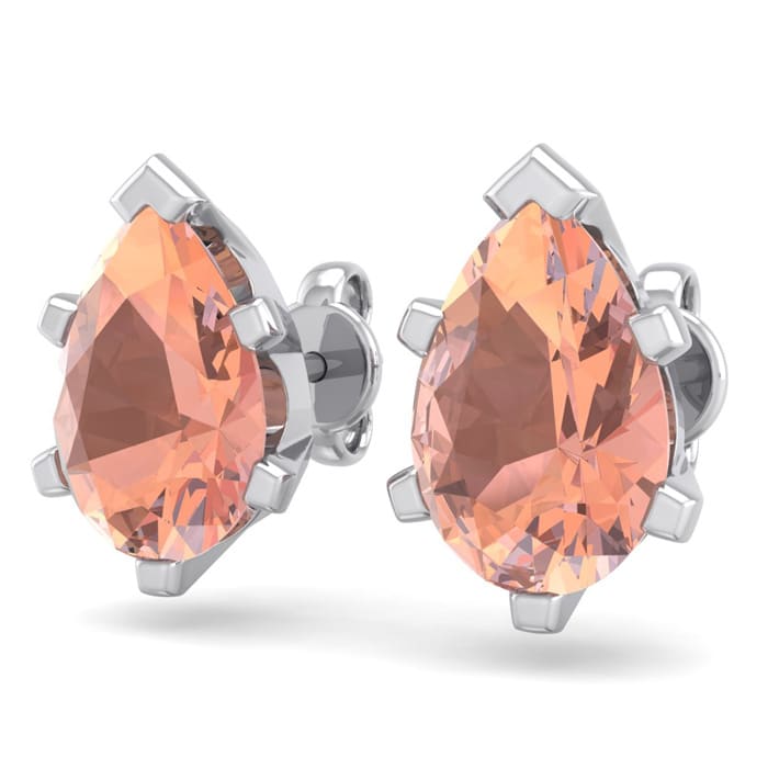 2-1/3 Carat Pear Shape Morganite Earrings Studs In Sterling Silver