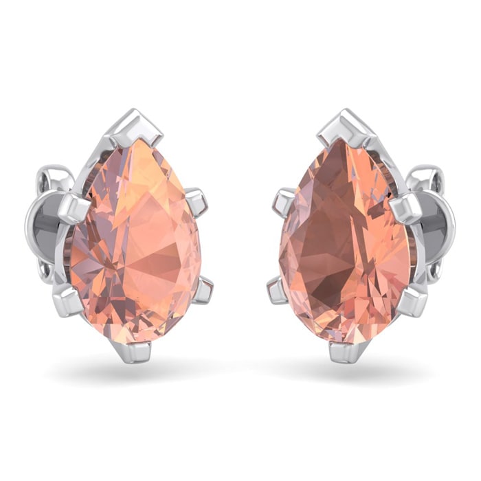 2-1/3 Carat Pear Shape Morganite Earrings Studs In Sterling Silver