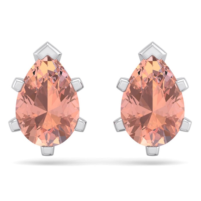 2-1/3 Carat Pear Shape Morganite Earrings Studs In Sterling Silver
