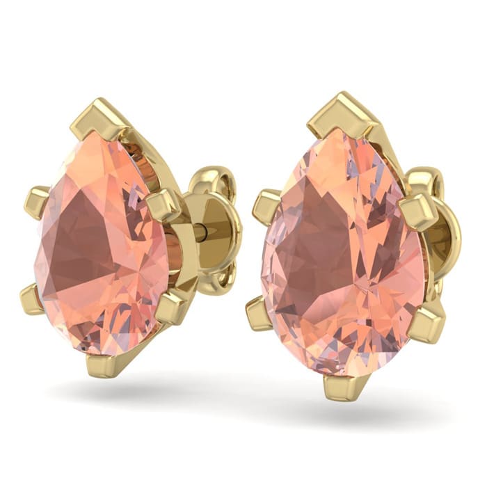 2-1/3 Carat Pear Shape Morganite Earrings Studs In 14K Yellow Gold Over Sterling Silver