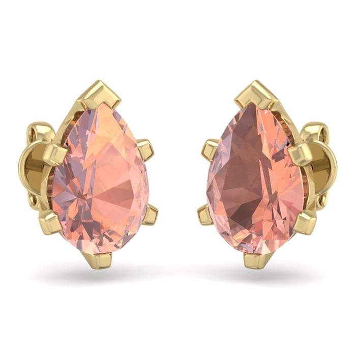 2-1/3 Carat Pear Shape Morganite Earrings Studs In 14K Yellow Gold Over Sterling Silver