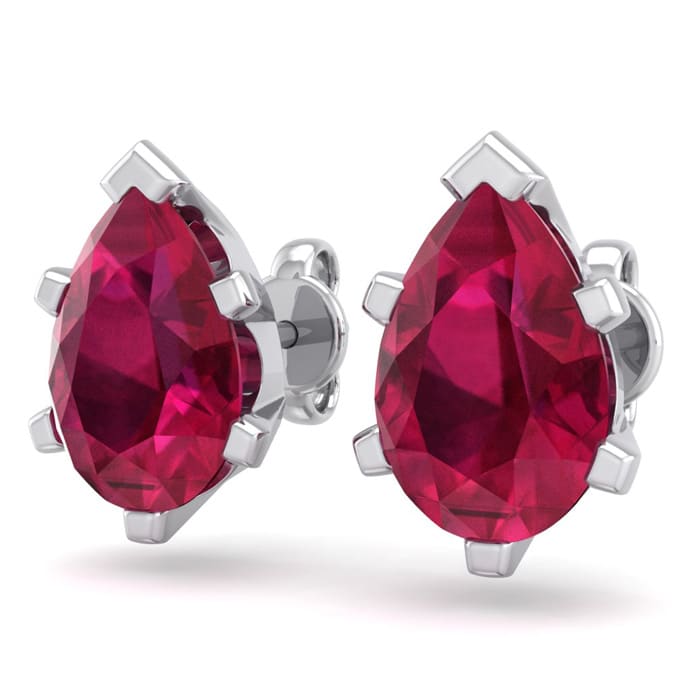 3 Carat Pear Shape Ruby Stud Earrings In Sterling Silver