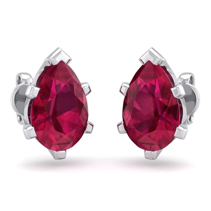 3 Carat Pear Shape Ruby Stud Earrings In Sterling Silver