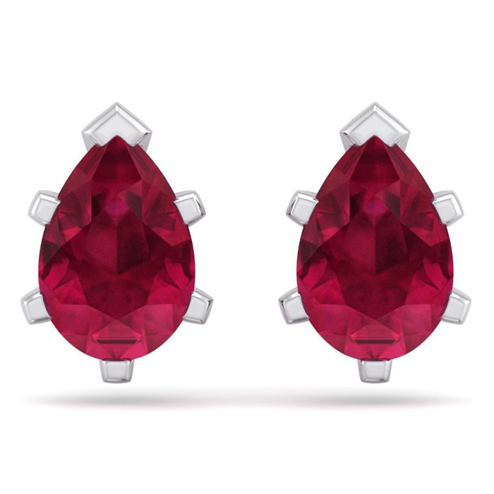 3 Carat Pear Shape Ruby Stud Earrings In Sterling Silver