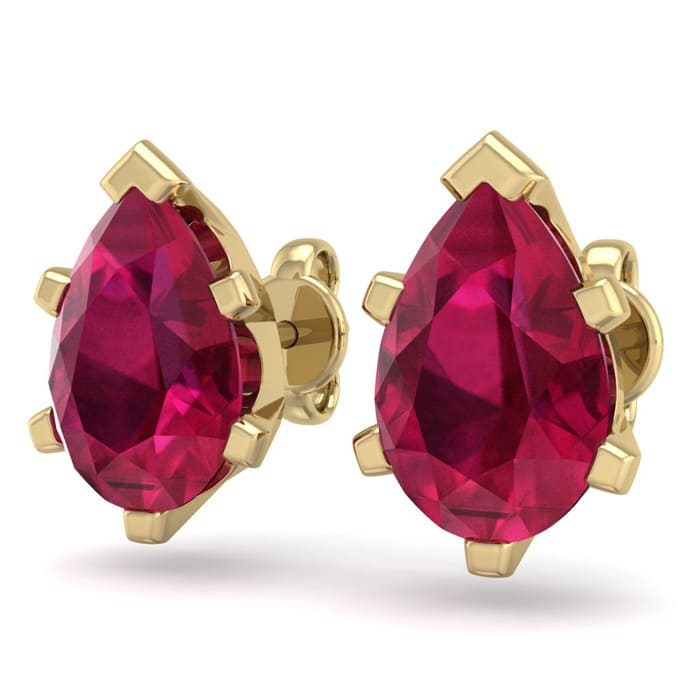 3 Carat Pear Shape Ruby Stud Earrings In 14K Yellow Gold Over Sterling Silver