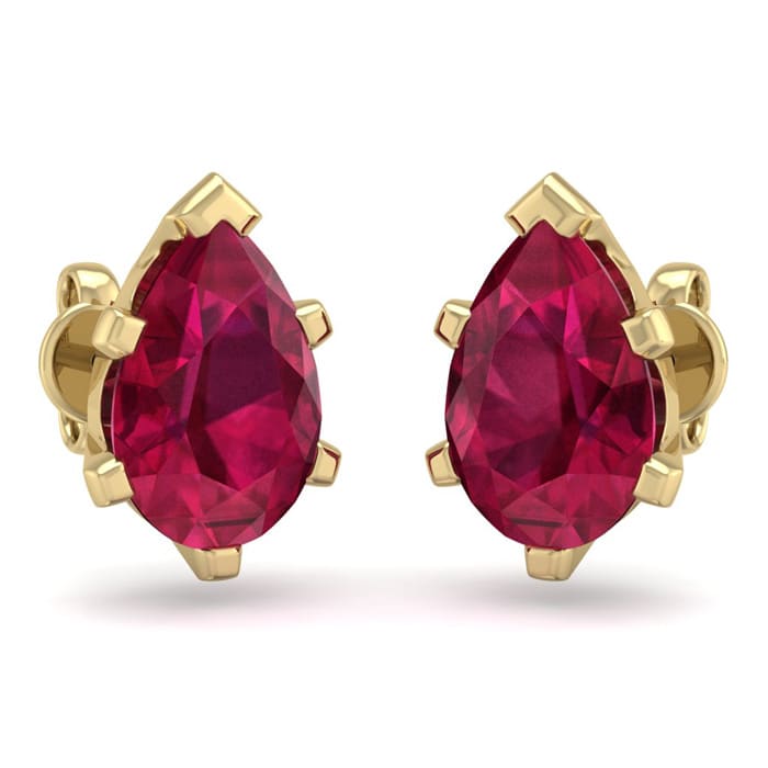 3 Carat Pear Shape Ruby Stud Earrings In 14K Yellow Gold Over Sterling Silver