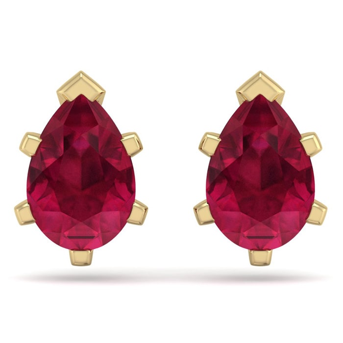 3 Carat Pear Shape Ruby Stud Earrings In 14K Yellow Gold Over Sterling Silver