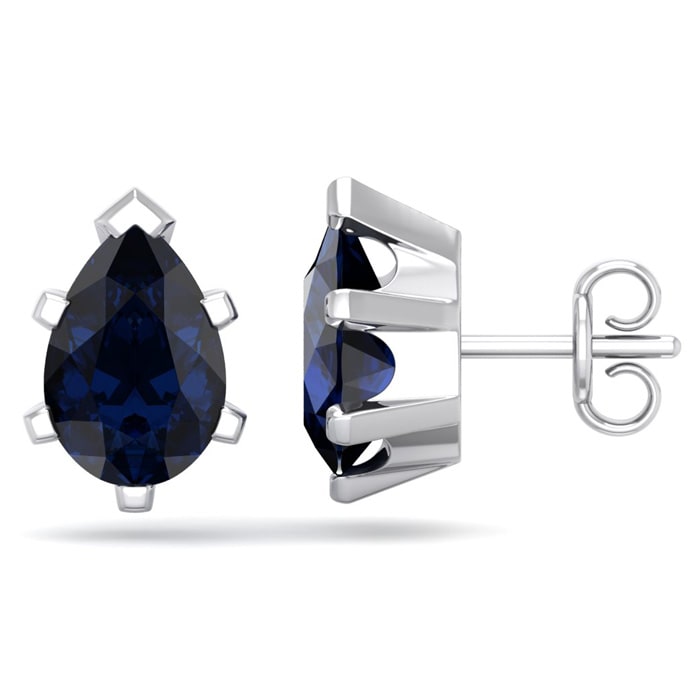 3 1/5 Carat Pear Shape Sapphire Stud Earrings In Sterling Silver