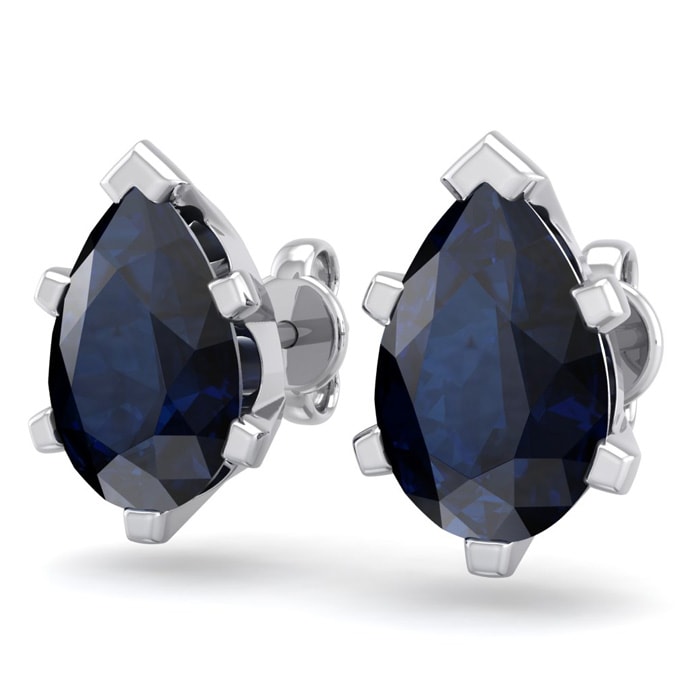 3 1/5 Carat Pear Shape Sapphire Stud Earrings In Sterling Silver