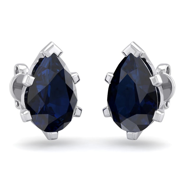 3 1/5 Carat Pear Shape Sapphire Stud Earrings In Sterling Silver