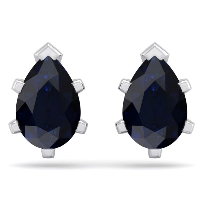 3 1/5 Carat Pear Shape Sapphire Stud Earrings In Sterling Silver