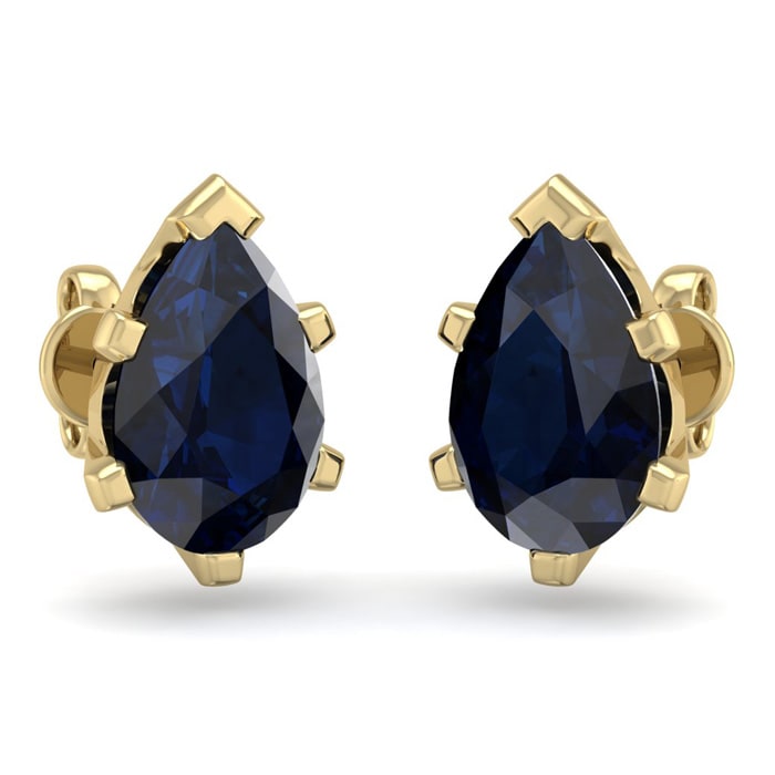 3 1/5 Carat Pear Shape Sapphire Stud Earrings In 14K Yellow Gold Over Sterling Silver