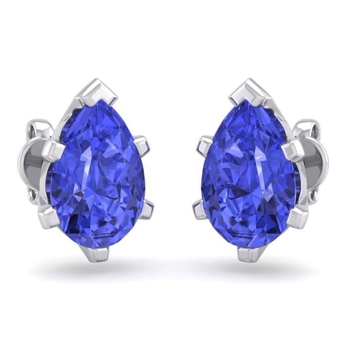 2 1/2 Carat Pear Shape Tanzanite Stud Earrings In Sterling Silver