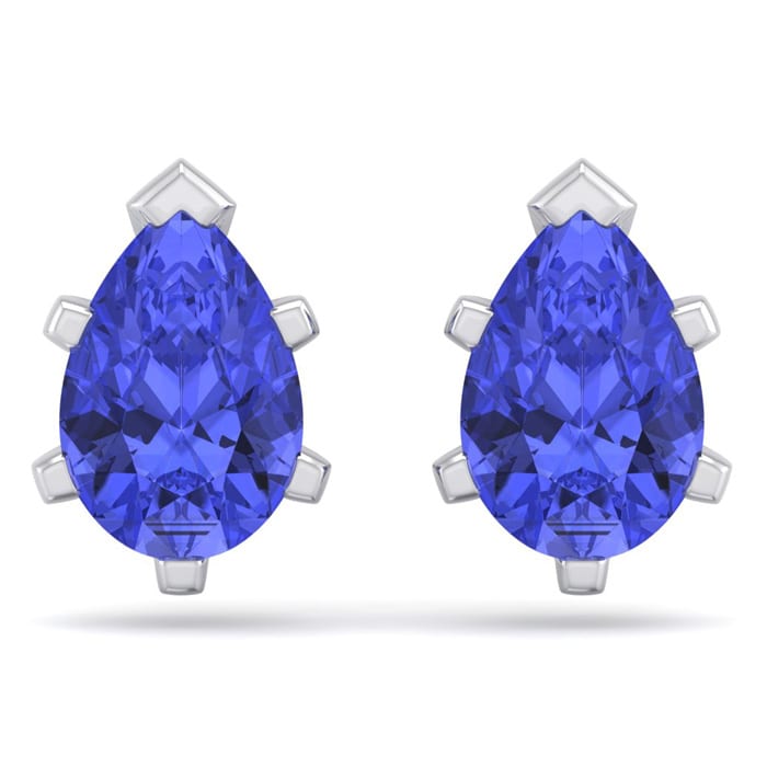 2 1/2 Carat Pear Shape Tanzanite Stud Earrings In Sterling Silver