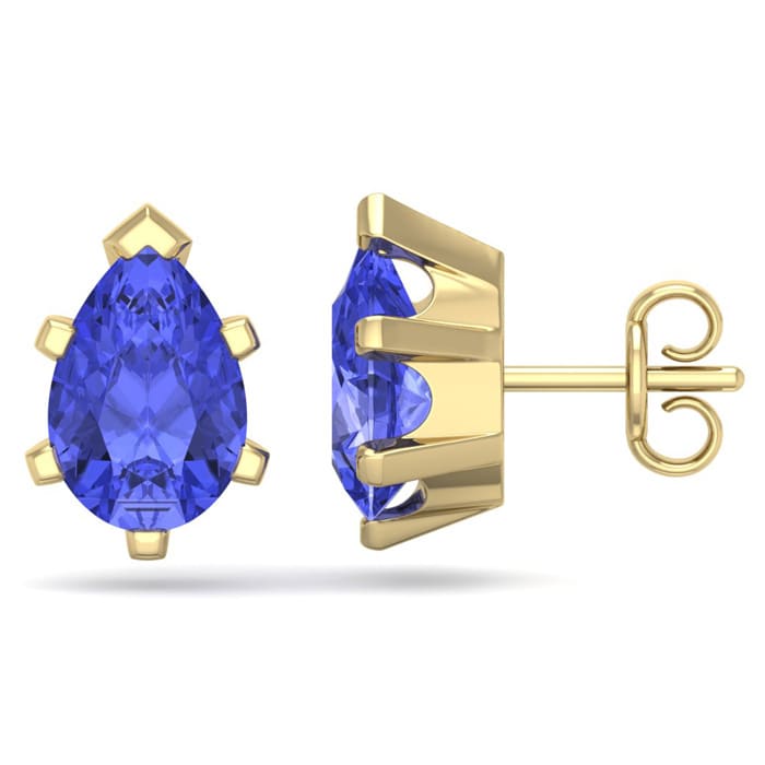 2 1/2 Carat Pear Shape Tanzanite Stud Earrings In 14K Yellow Gold Over Sterling Silver