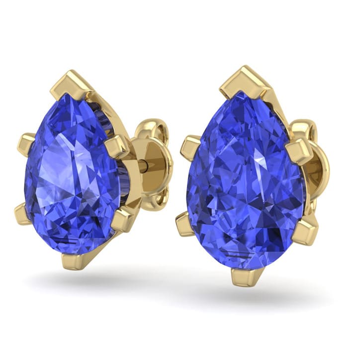 2 1/2 Carat Pear Shape Tanzanite Stud Earrings In 14K Yellow Gold Over Sterling Silver