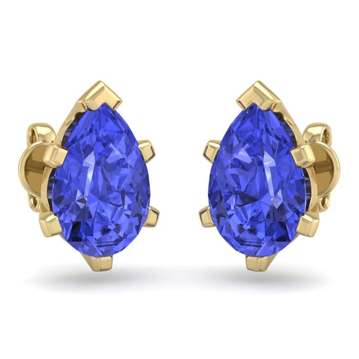 2 1/2 Carat Pear Shape Tanzanite Stud Earrings In 14K Yellow Gold Over Sterling Silver