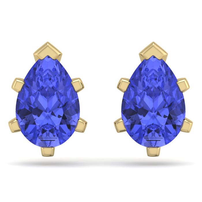 2 1/2 Carat Pear Shape Tanzanite Stud Earrings In 14K Yellow Gold Over Sterling Silver