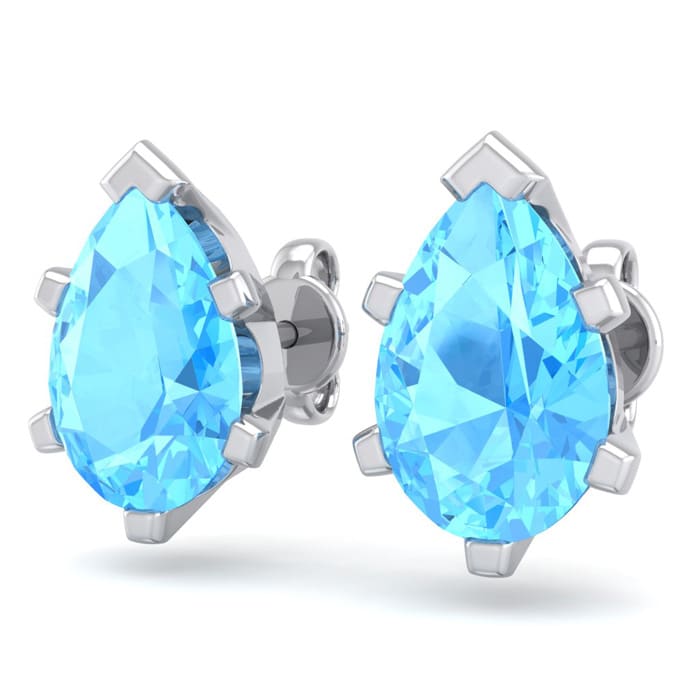 3 Carat Pear Shape Blue Topaz Stud Earrings In Sterling Silver