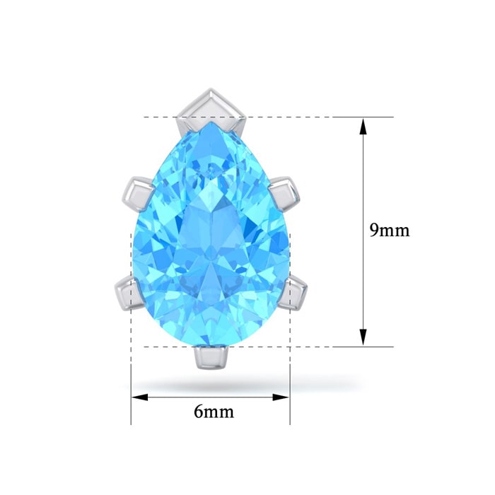 3 Carat Pear Shape Blue Topaz Stud Earrings In Sterling Silver
