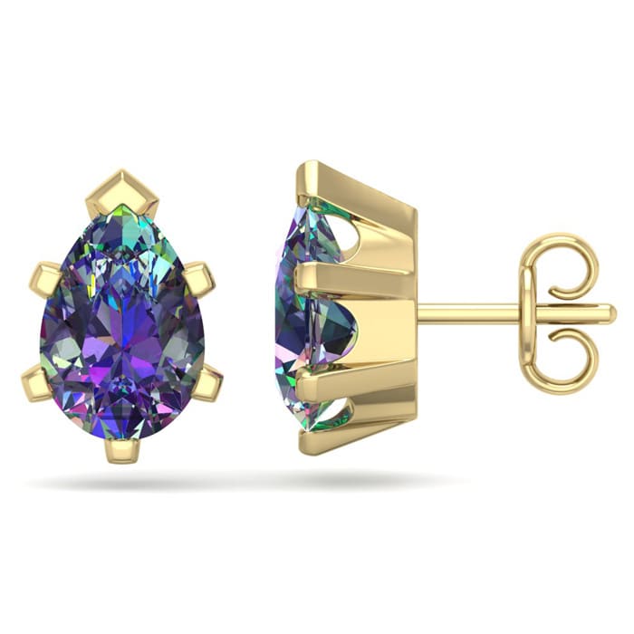 2 Carat Pear Shape Mystic Topaz Stud Earrings In 14K Yellow Gold Over Sterling Silver