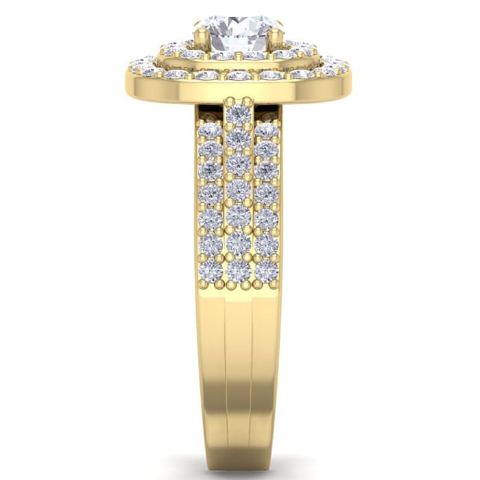 1 1/2 Carat Double Halo Diamond Engagement Ring In 14 Karat Yellow Gold