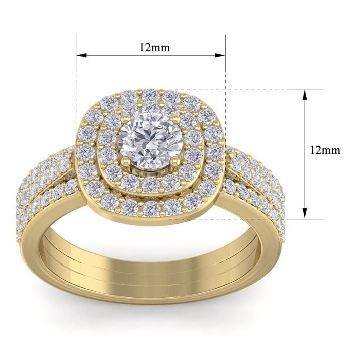 1 1/2 Carat Double Halo Diamond Engagement Ring In 14 Karat Yellow Gold