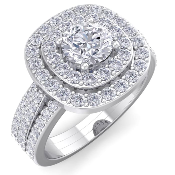 1 3/4 Carat Double Halo Diamond Engagement Ring In 14 Karat White Gold
