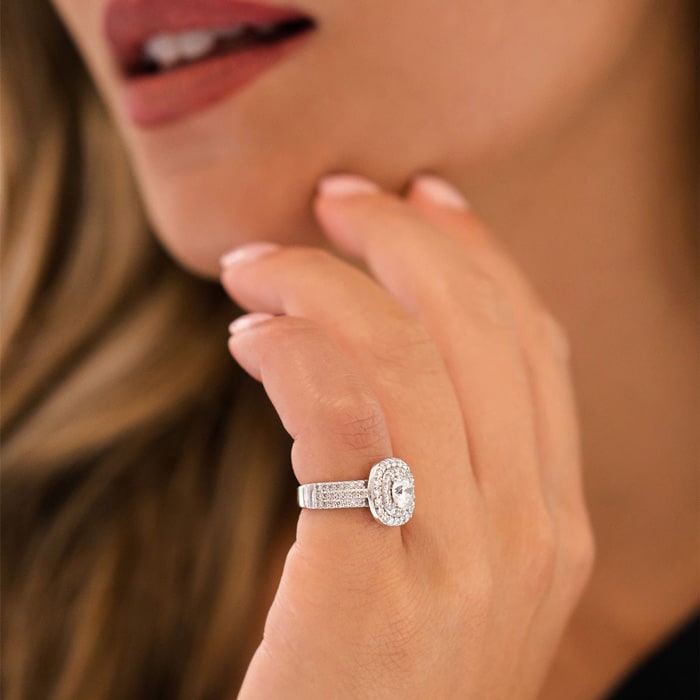 1 3/4 Carat Double Halo Diamond Engagement Ring In 14 Karat White Gold