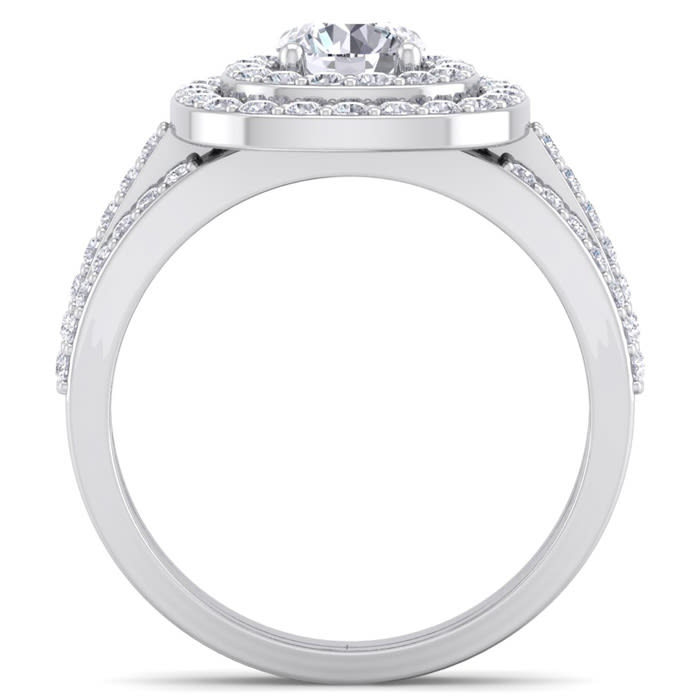 1 3/4 Carat Double Halo Diamond Engagement Ring In 14 Karat White Gold