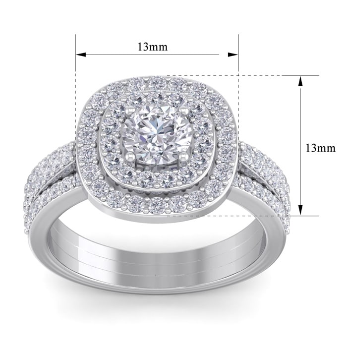 1 3/4 Carat Double Halo Diamond Engagement Ring In 14 Karat White Gold