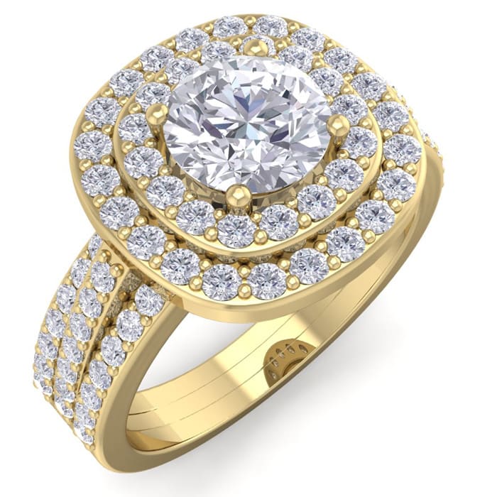 2 Carat Double Halo Diamond Engagement Ring In 14 Karat Yellow Gold
